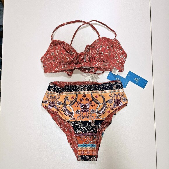 Cupshe Paisley Swirl Lace-Back Bralette & High Waist Bikini Set - Picture 1 of 5